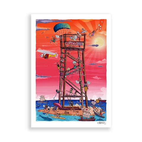 Redhead Shark Tower paper print