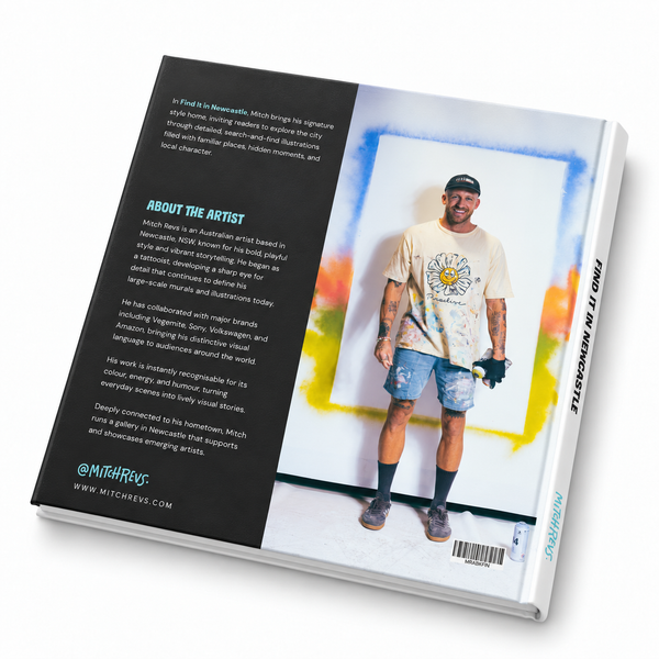 Find It in Newcastle book back cover featuring Mitch Revs