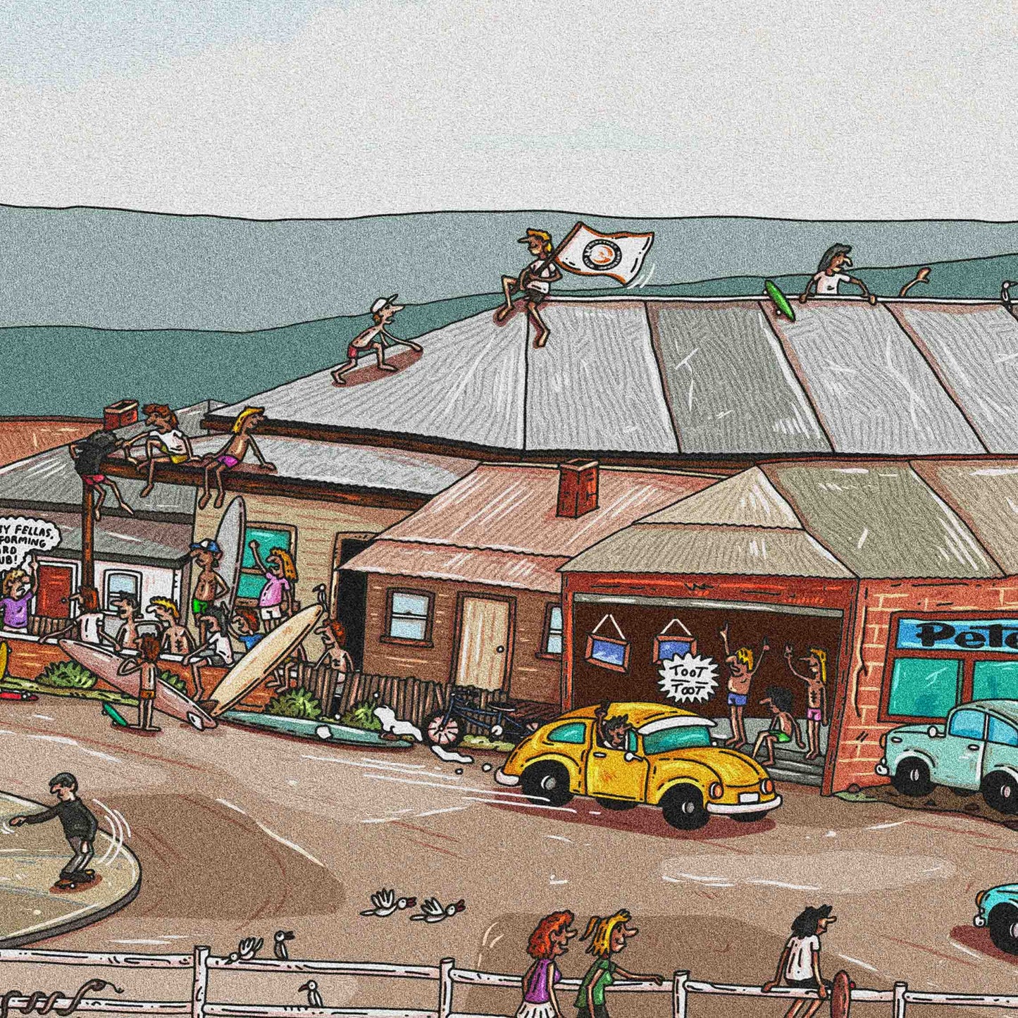 Founders Sketch - Merewether Surfboard Club (Colour)