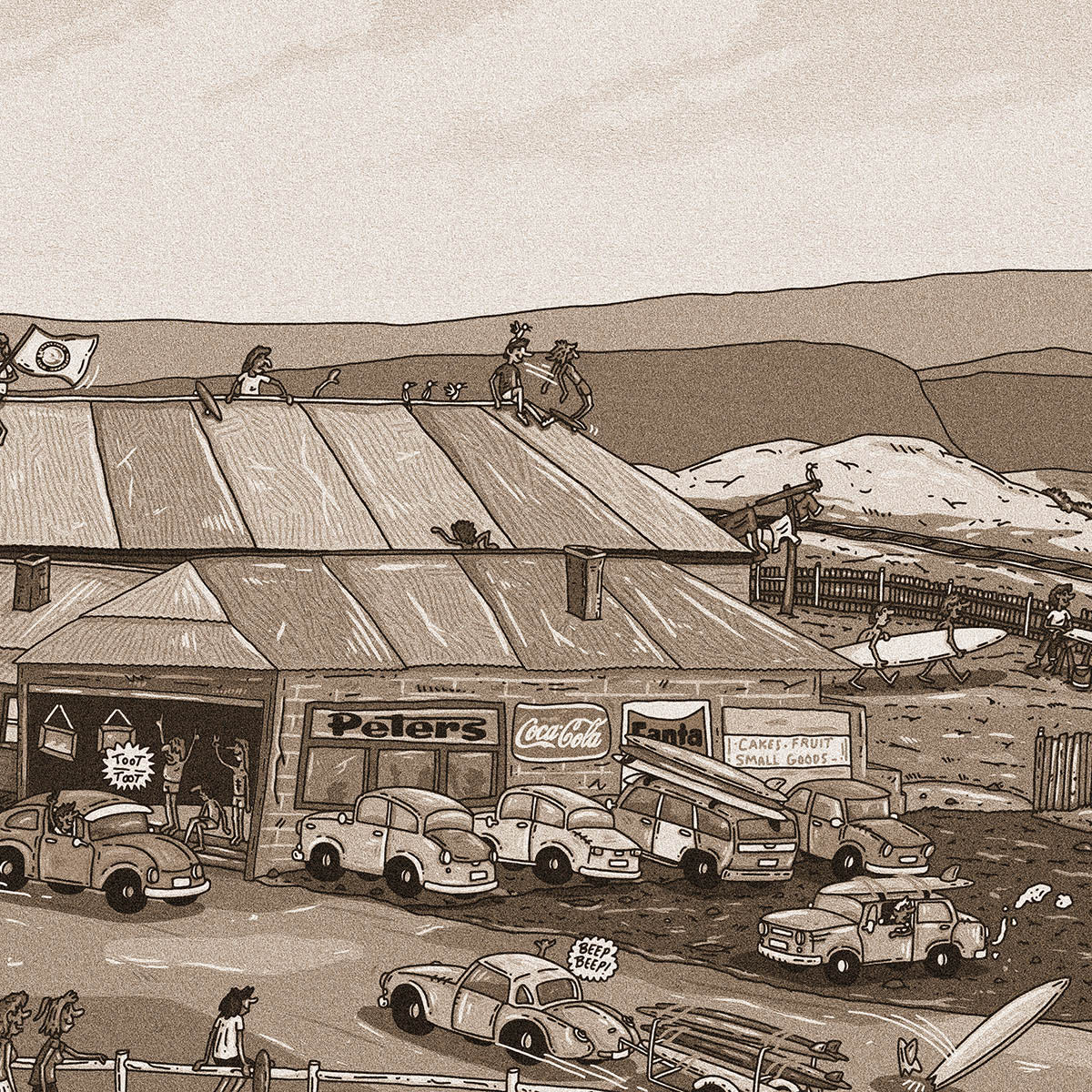 Founders Sketch - Merewether Surfboard Club (Sepia)