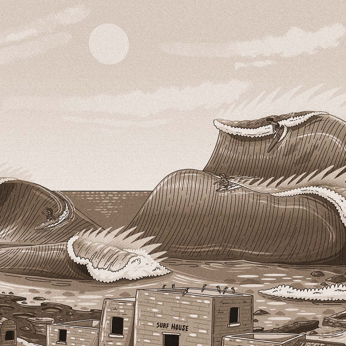 Founders Sketch - Merewether Surfboard Club (Sepia)